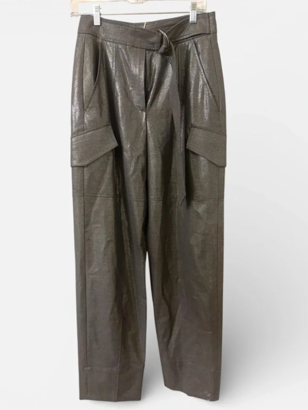 NWT Brunello Cucinelli Shimmer Wool Belted Cargo Pants - Grey - 38 MSRP $1,600